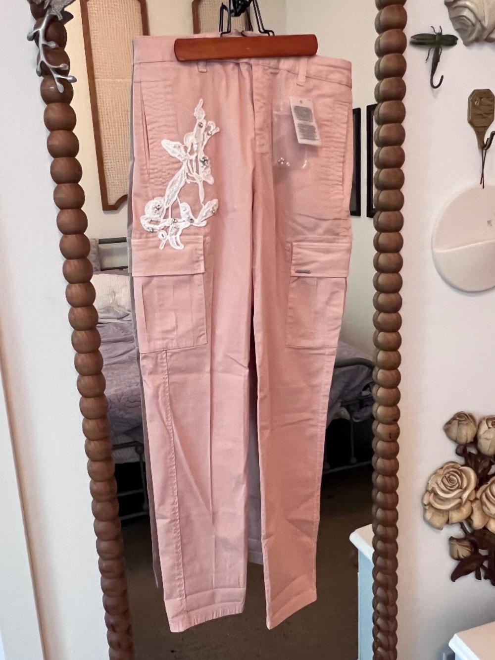 Liu Jo Cargo Fly Embellished Pink Cargo Pants Size 26 NWT